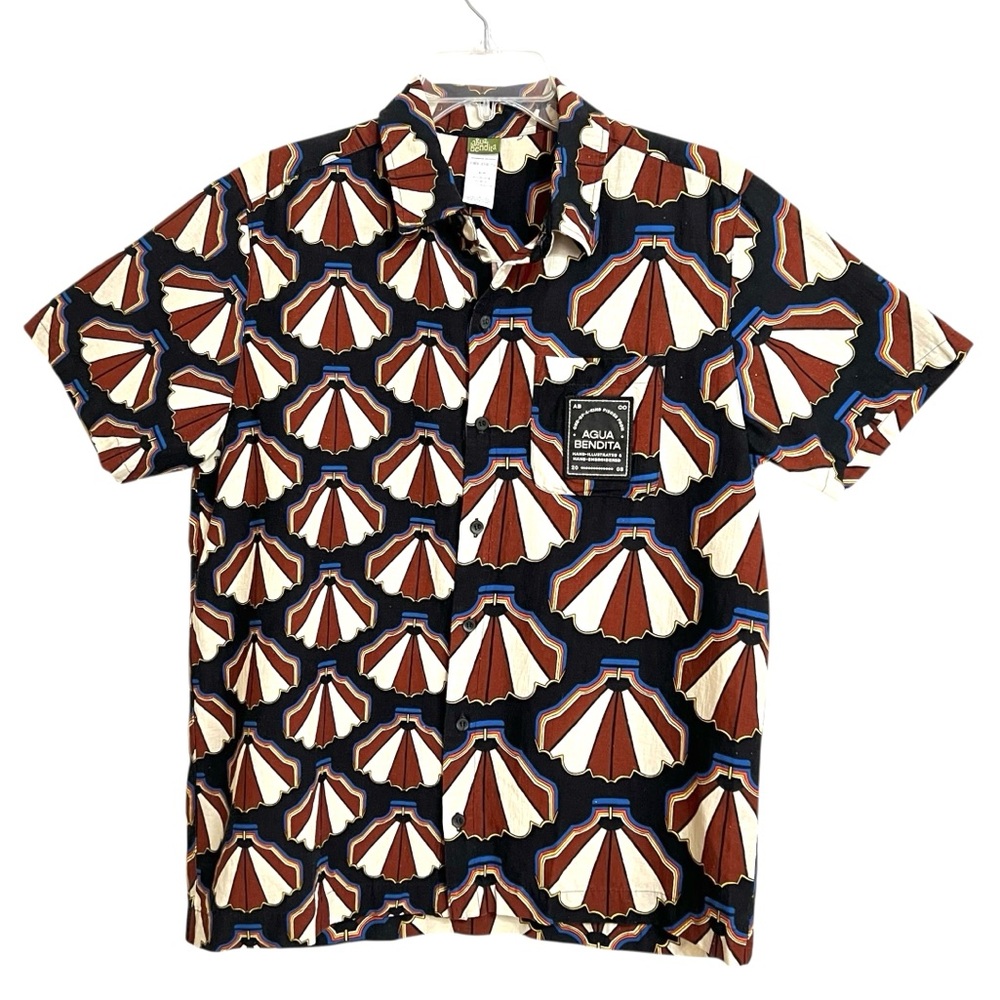 Agua Bendita Mens Gres Jack Linen Blend Shirt M Multicolored Abstract Resortwear